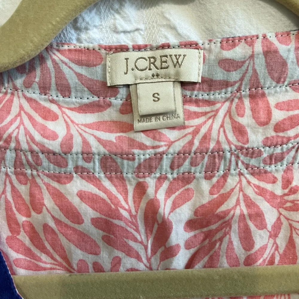 J. Crew Coral and Navy Leaf Tunic